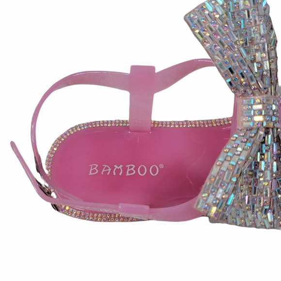 New Women's Bamboo Pink Rhinestone Jelly Thong Sandals - Picture 9 of 10